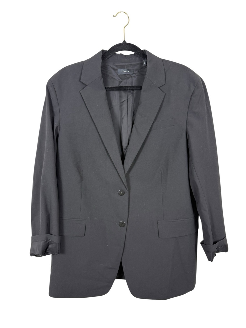 Theory Rolled Sleeve Boyfriend Jacket in Good Wool Black Sz 12 - Picture 2 of 7